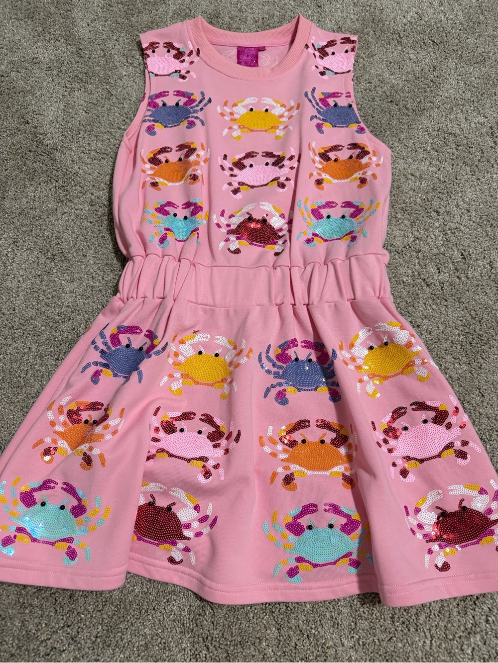 Queen of Sparkles Pink Sequin Crab Sleeveless Dress
